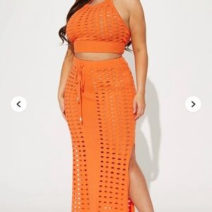 Orange Knit Women's Halter & Skirt Set